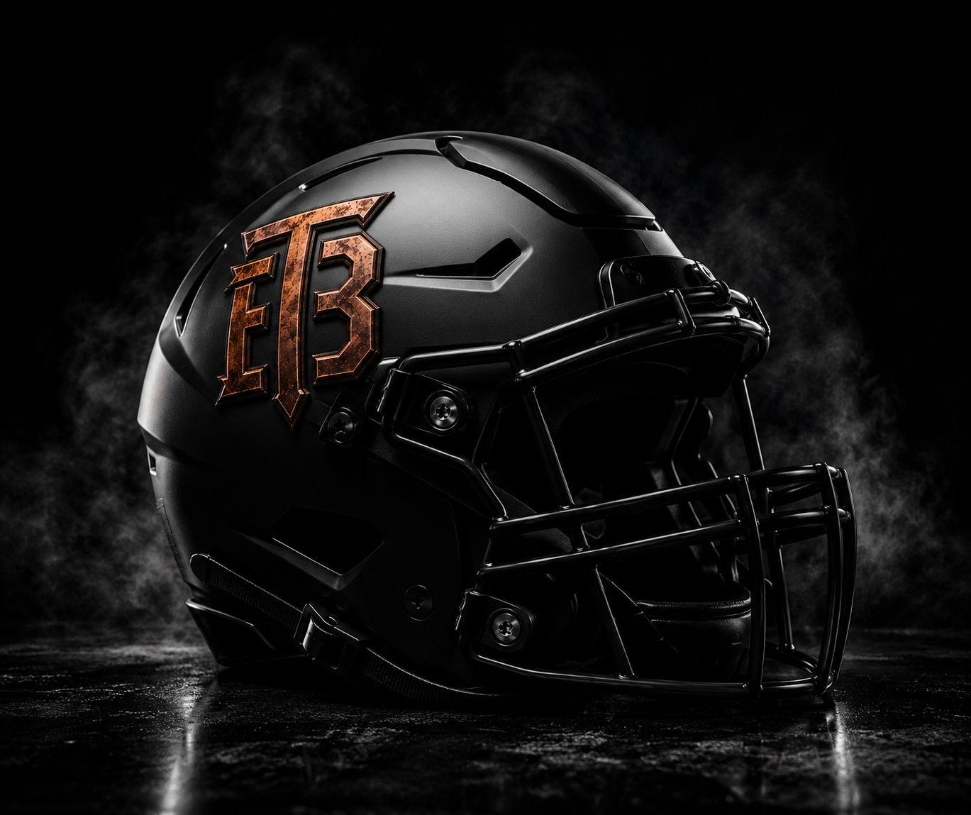 THE BYE helmet in matte black with copper TB monogram